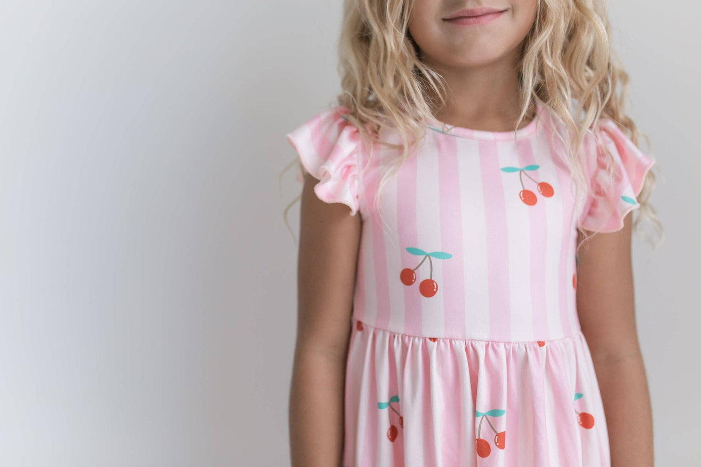 Claire Pink Stripe Cherry Dress