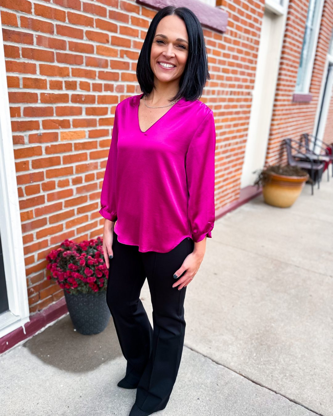 Ellie 3/4 Sleeve Top in Fuchsia