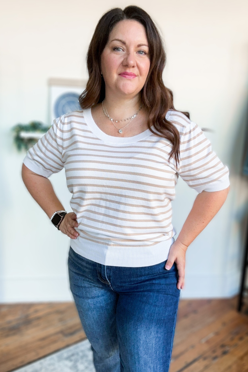 Evelyn Knit Top in Cream & Taupe