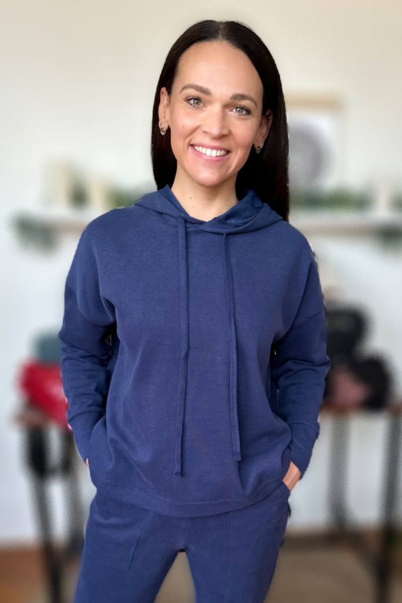 Mila Knit Hoodie- Navy