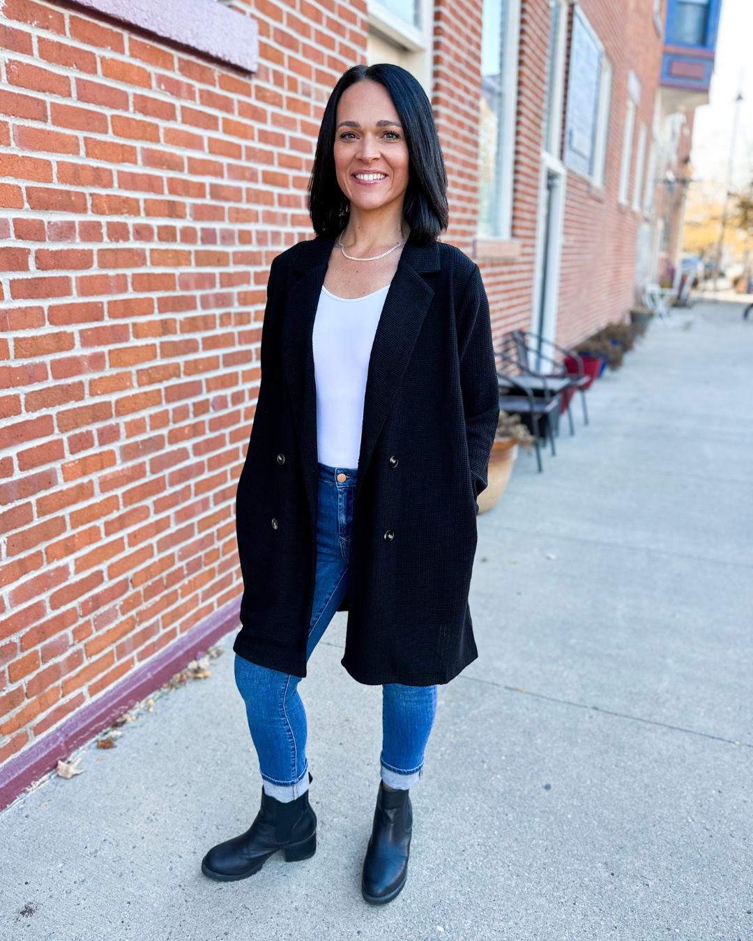 Adeline Waffle Knit Coatigan with Pockets in Black