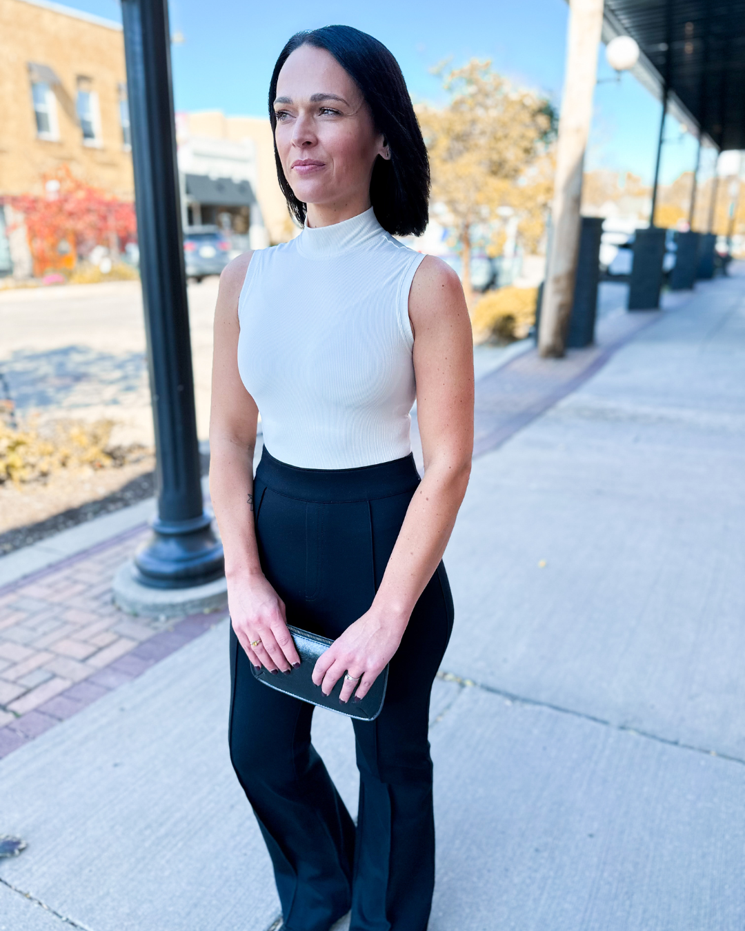 Suit Yourself Ribbed Mock Neck Sleeveless Bodysuit in Parchment - Spanx