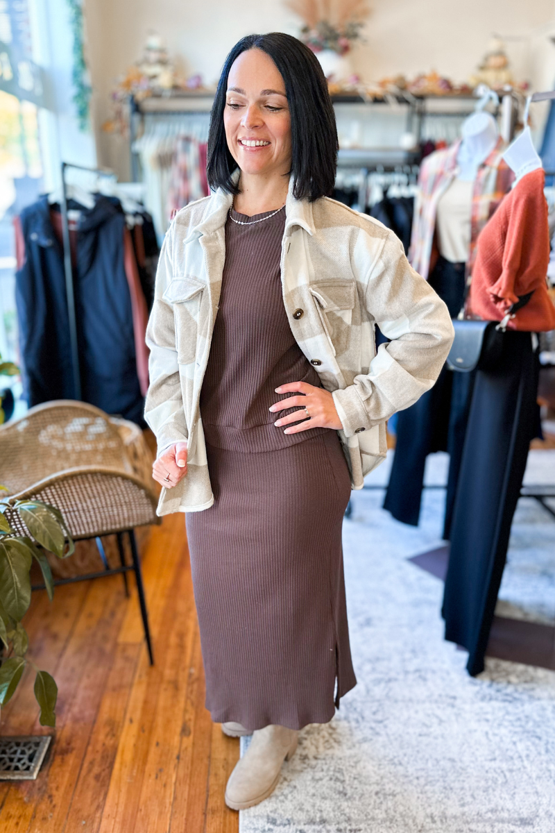 The Murphy Shacket in Soft Taupe
