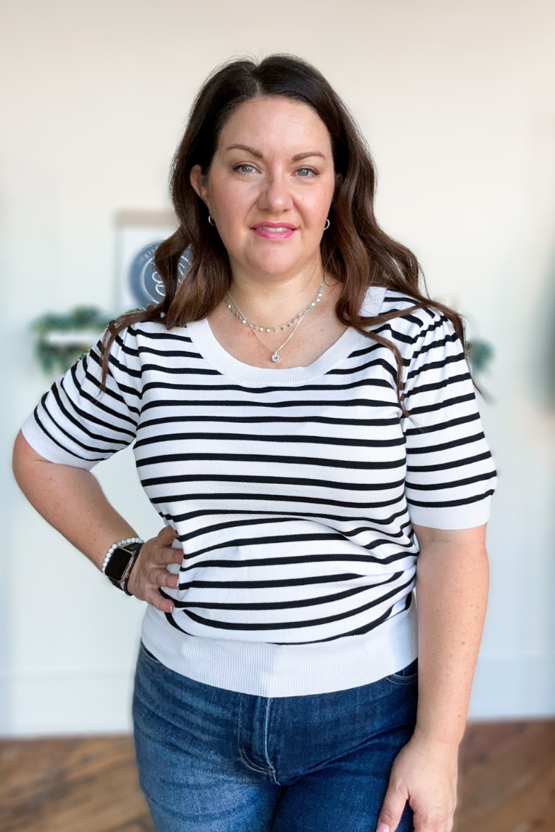 Evelyn Knit Top in Cream & Black