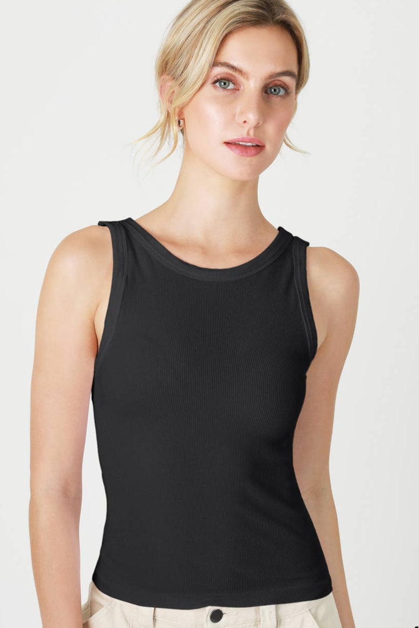Reversible Ribbed Tank Top in Black