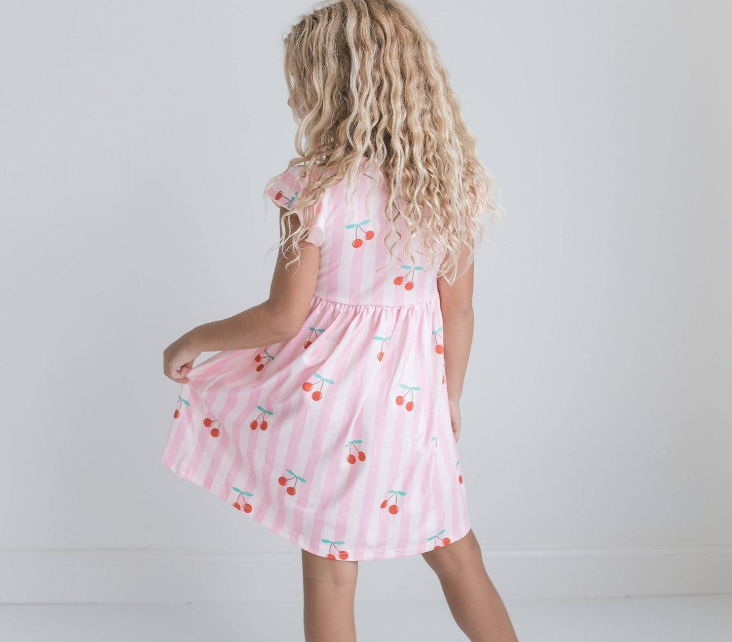 Claire Pink Stripe Cherry Dress