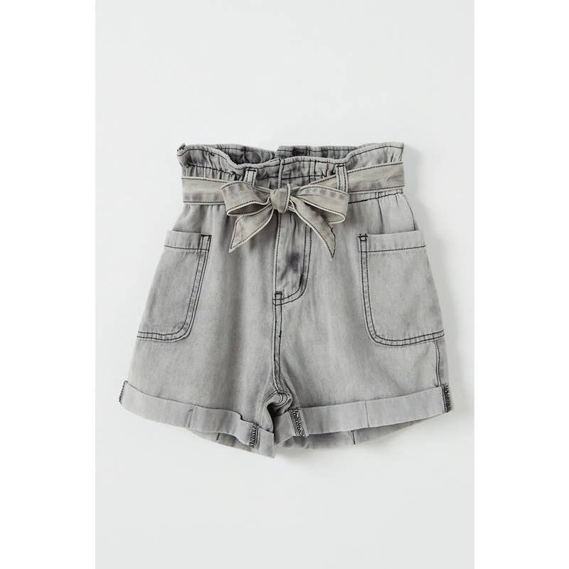 Girls Belted Washed Denim Shorts