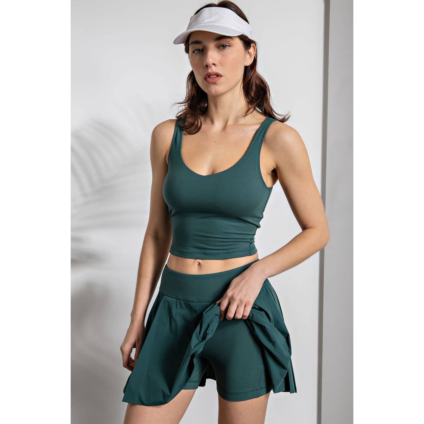 The Jessica Pleat Skort in Everglade Green