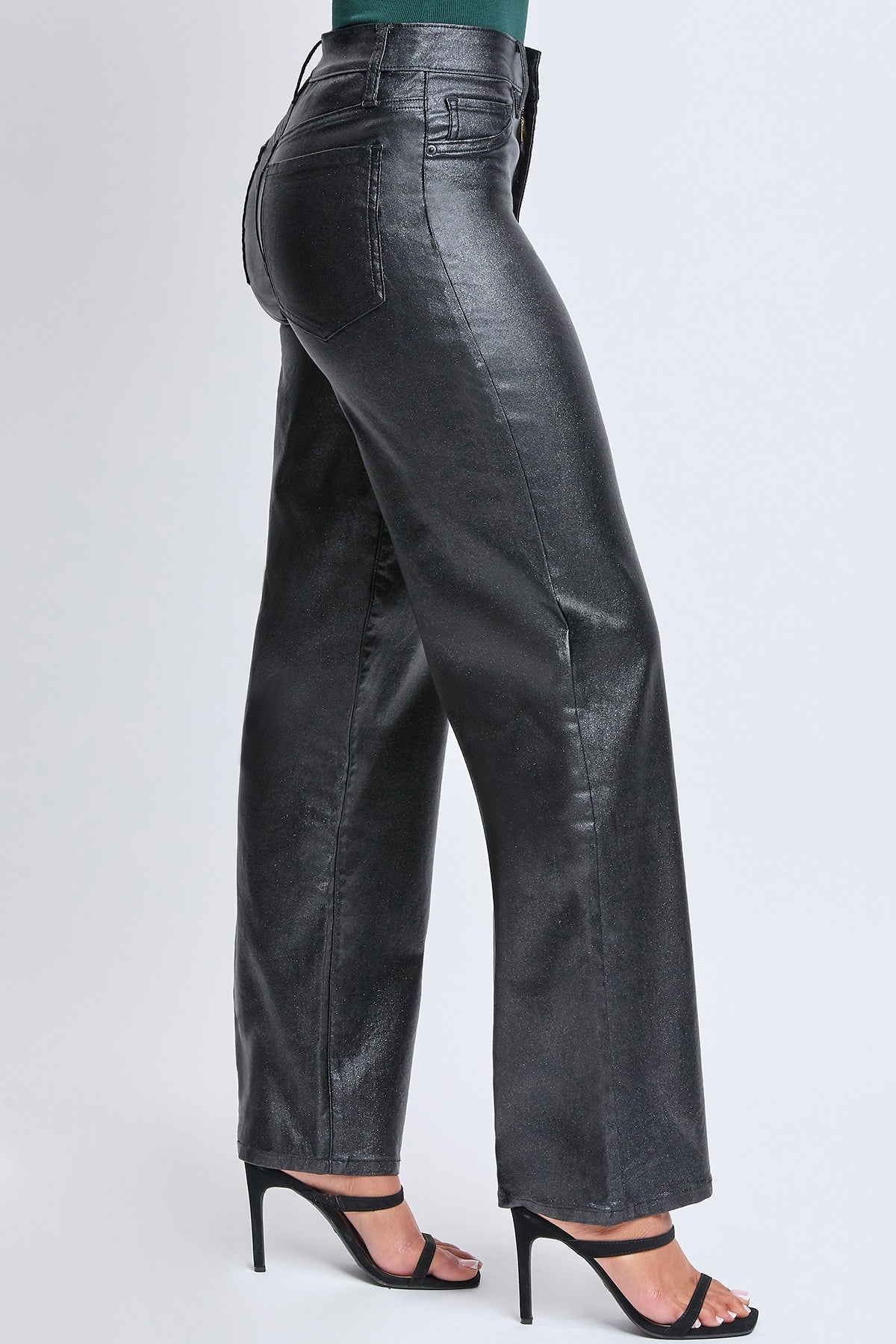 High Rise Straight Leg Metallic Pant in Black by YMI Jeans