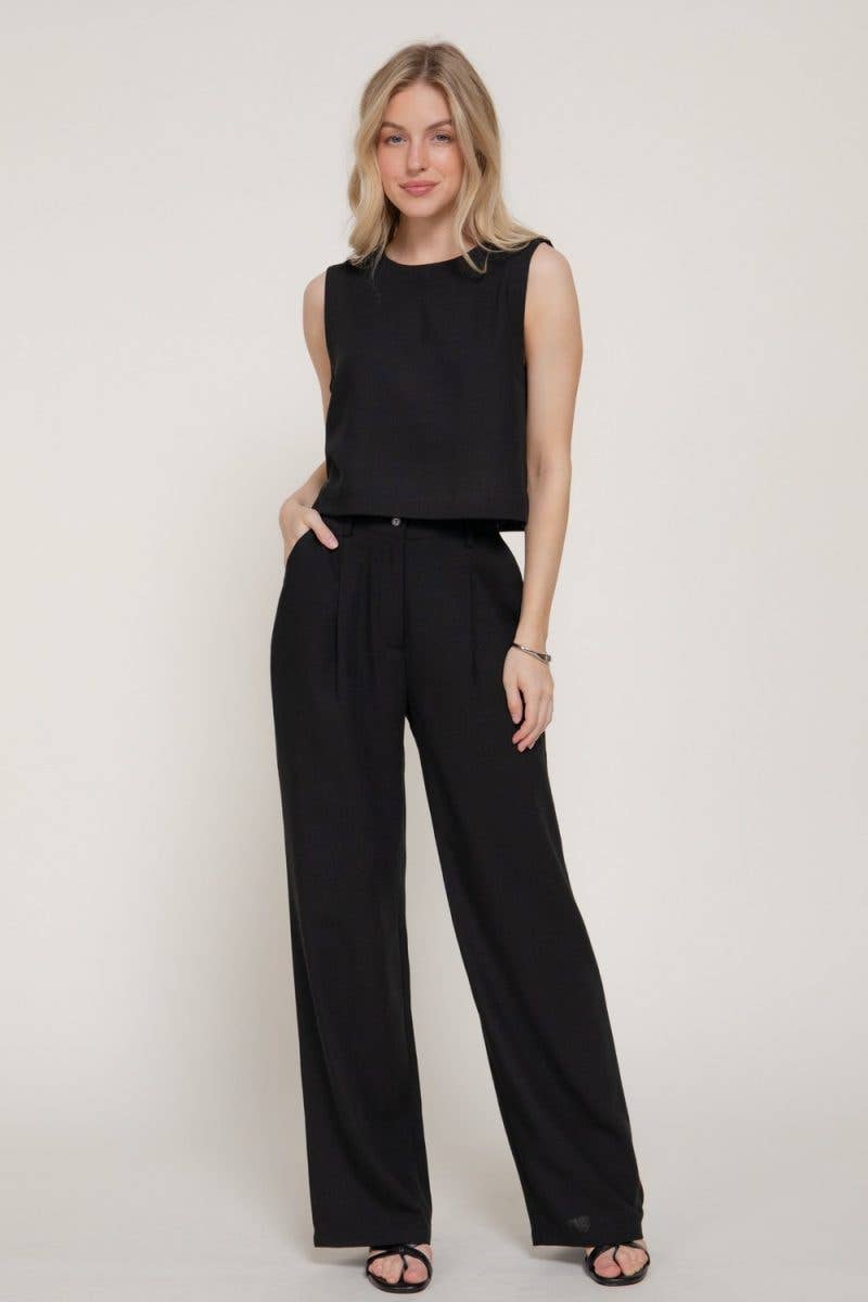 Sleeveless Top Pants Set in Black