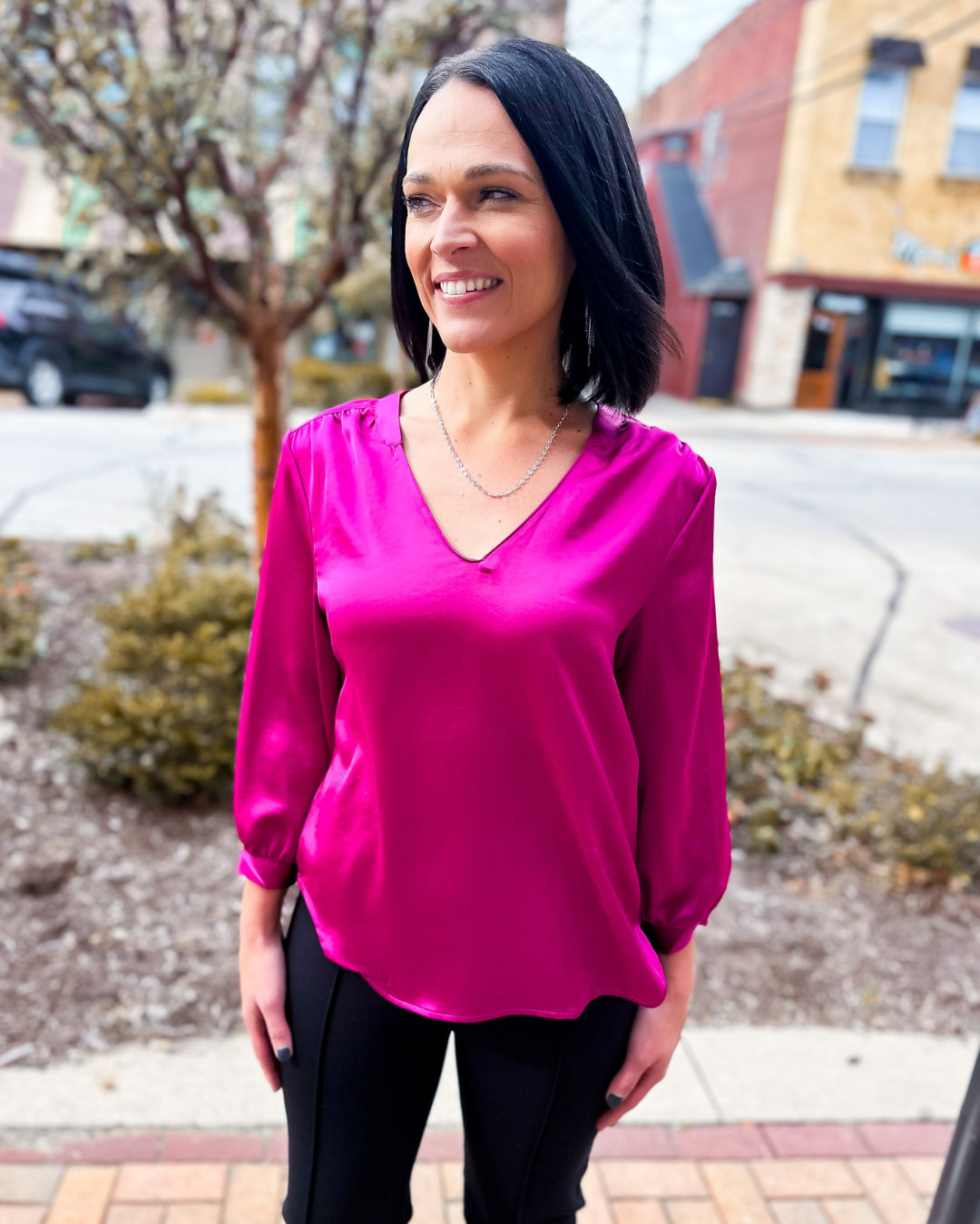 Ellie 3/4 Sleeve Top in Fuchsia