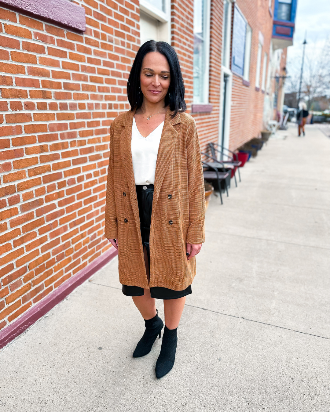 Adeline Waffle Knit Coatigan with Pockets in Camel