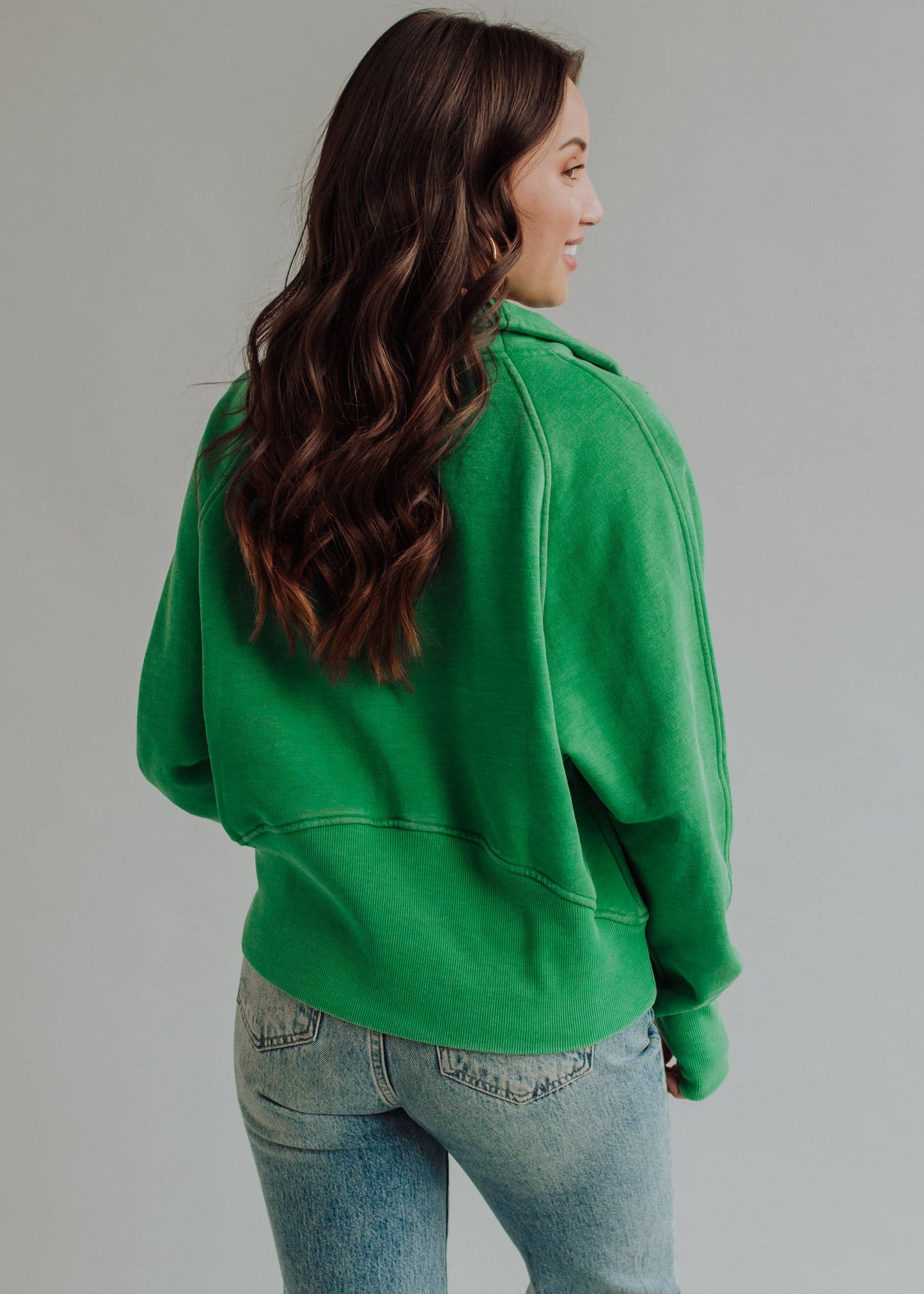 Val Quarter Zip Sweatshirt in Green by Panache Apparel Co