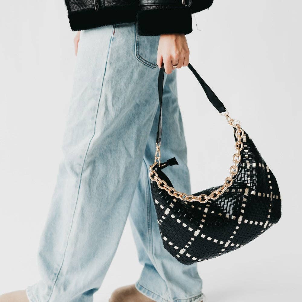 Sienna Slouchy Woven Shoulder Bag: Gold Metallic Diamond Black