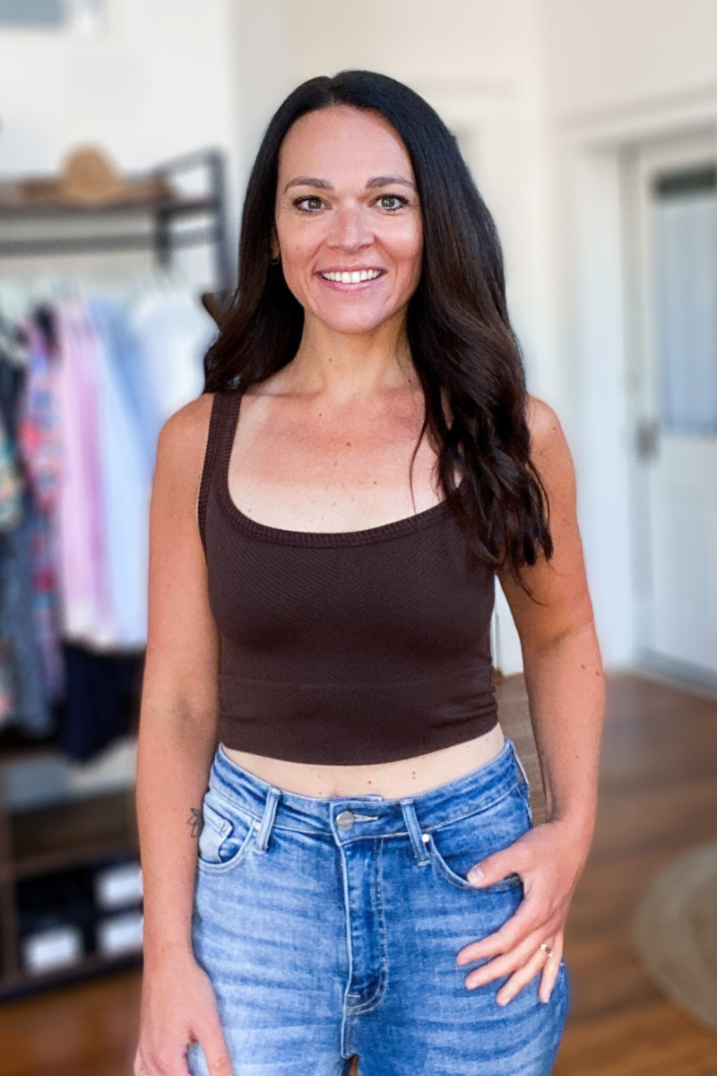 Vintage Chevron Crop Top - Chocolate