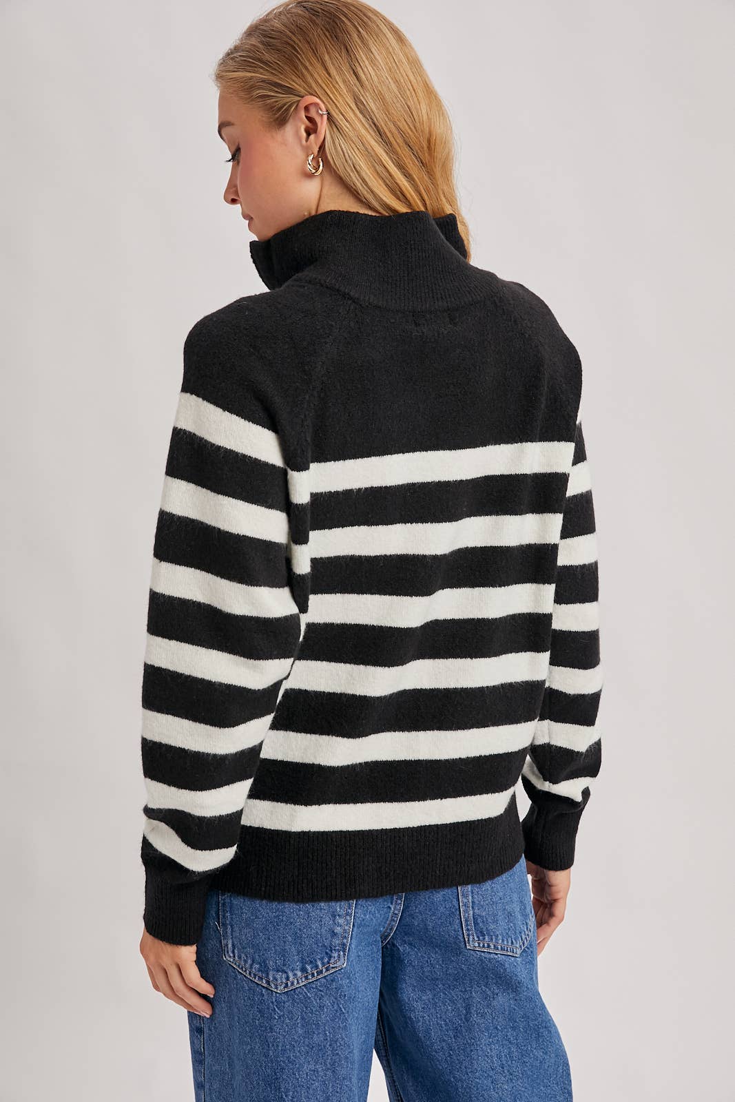 Striped half-zip knit sweater