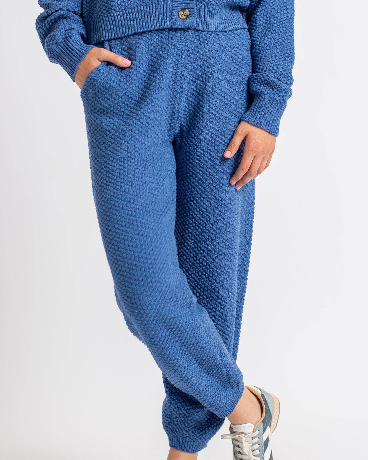 Slopes Blue Sweater Cropped Joggers by Downeast