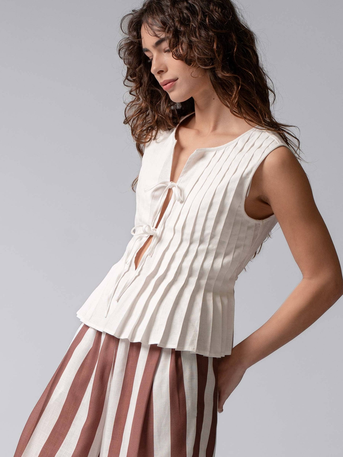 Georgia Pleated Bow Front Top in Red