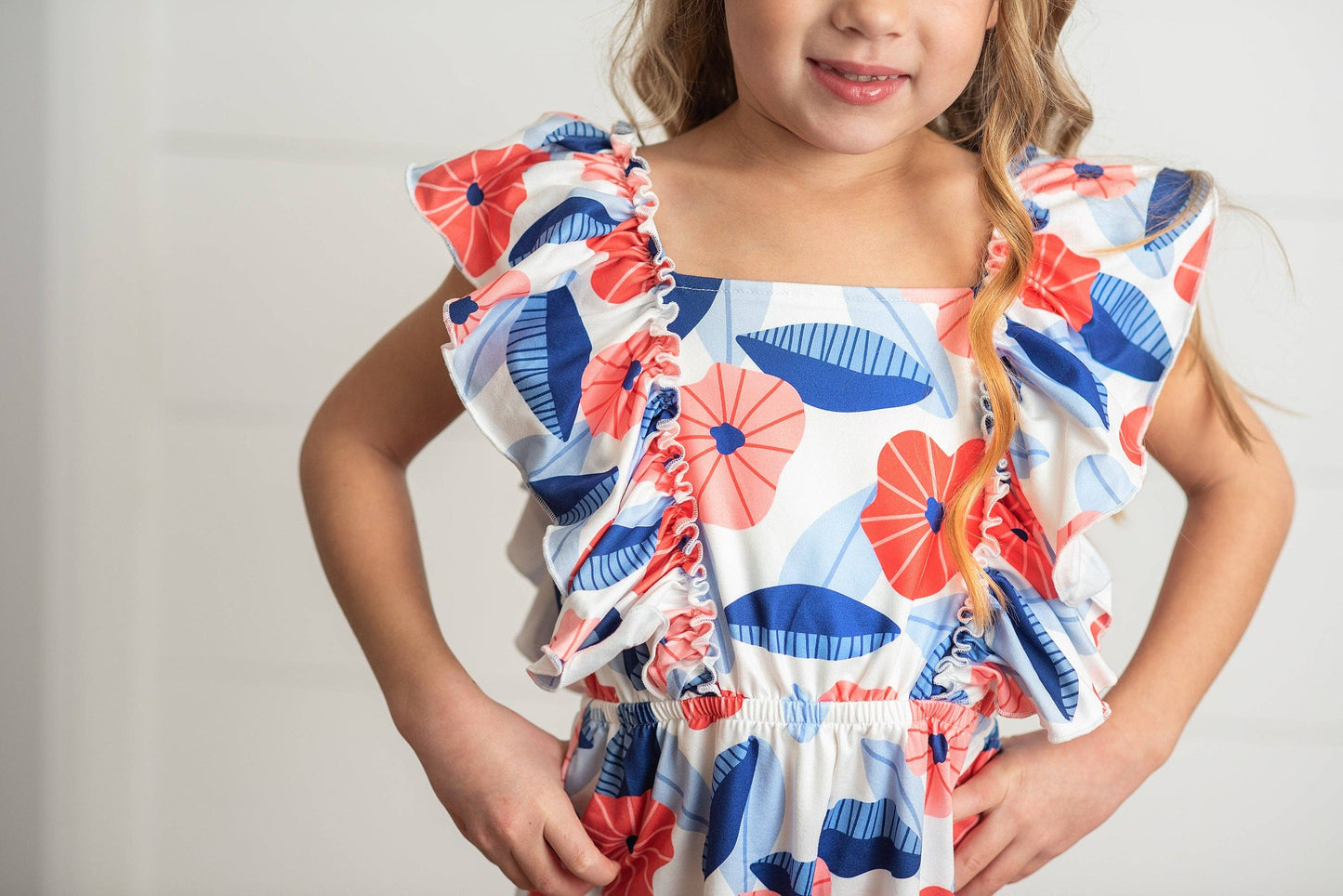 Kids Red & Blue Flutter Ruffle Wide Leg Jumpsuit