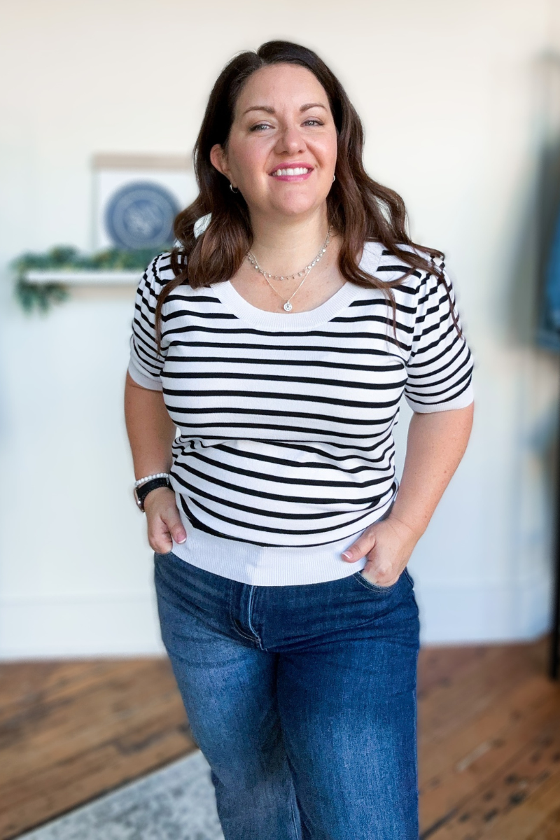Evelyn Knit Top in Cream & Black
