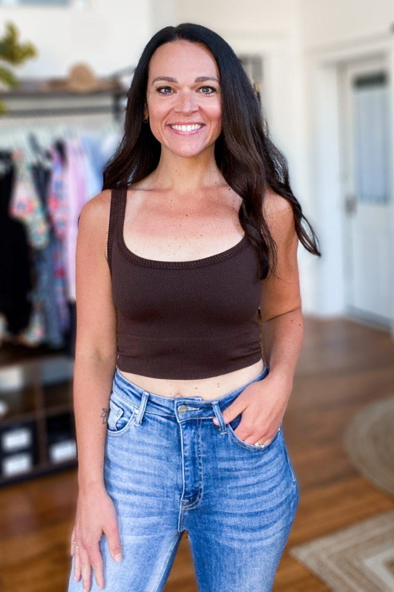Vintage Chevron Crop Top - Chocolate