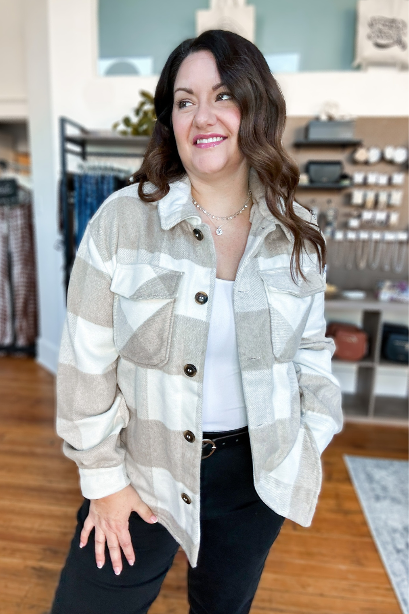 The Murphy Shacket in Soft Taupe