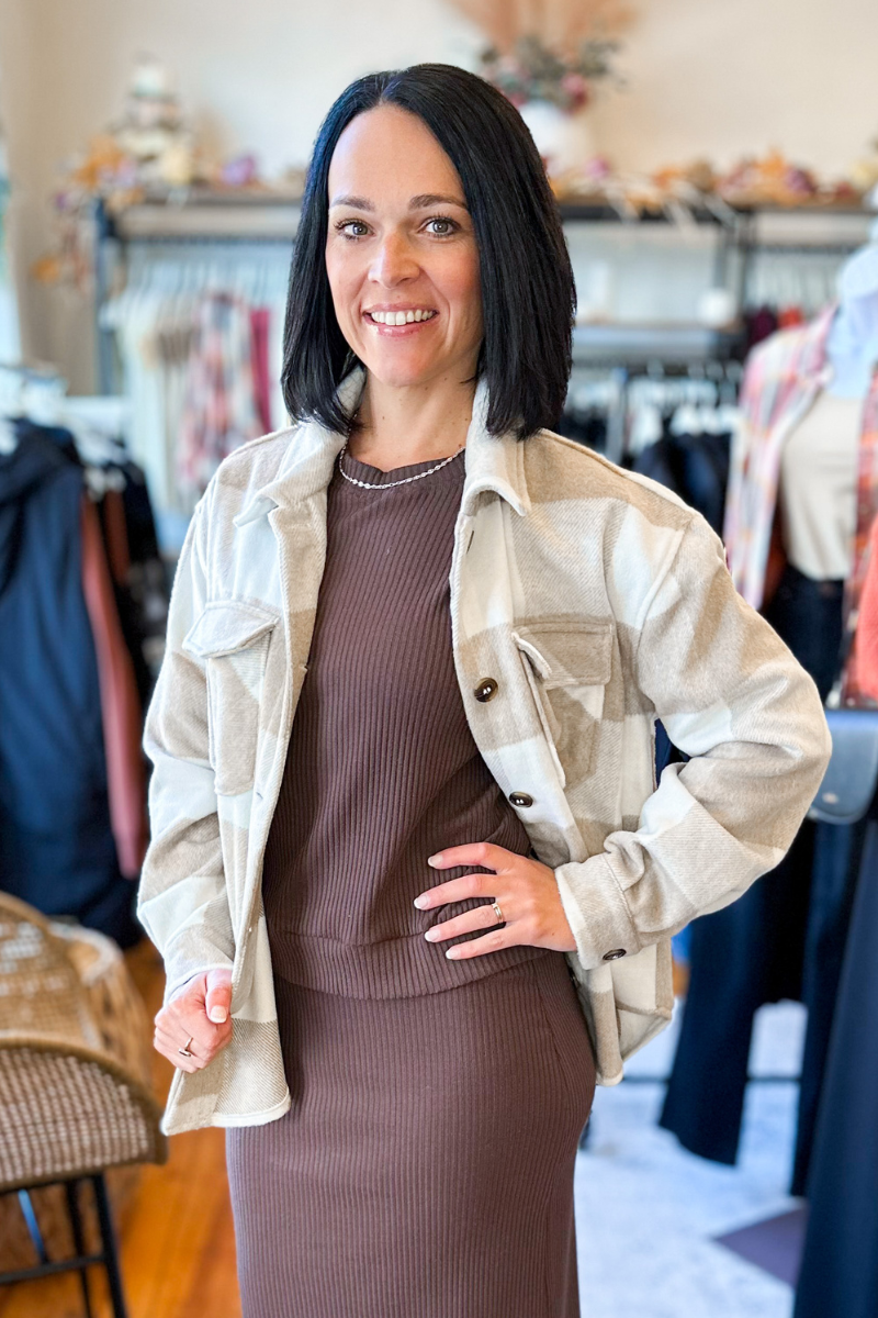 The Murphy Shacket in Soft Taupe