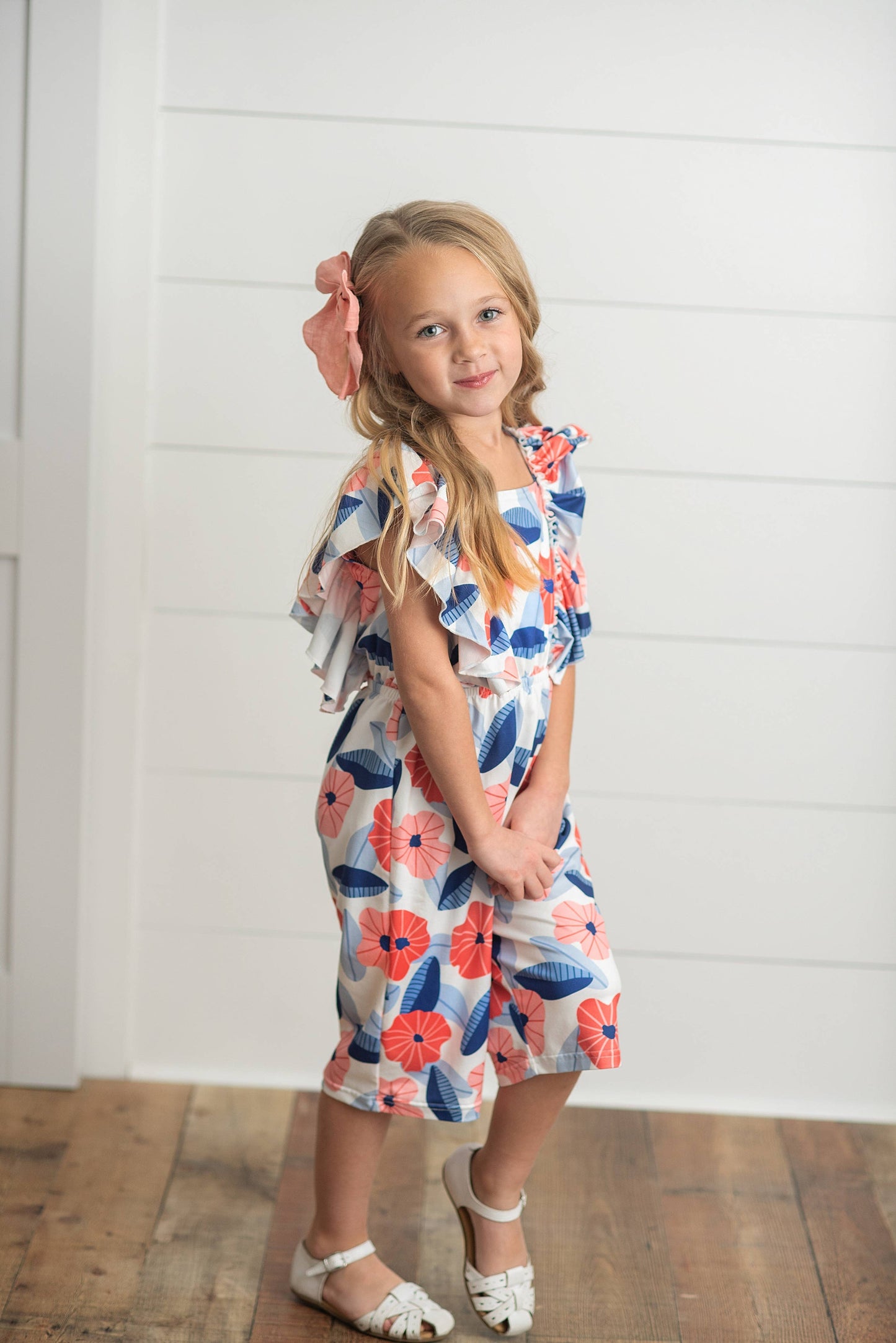 Kids Red & Blue Flutter Ruffle Wide Leg Jumpsuit