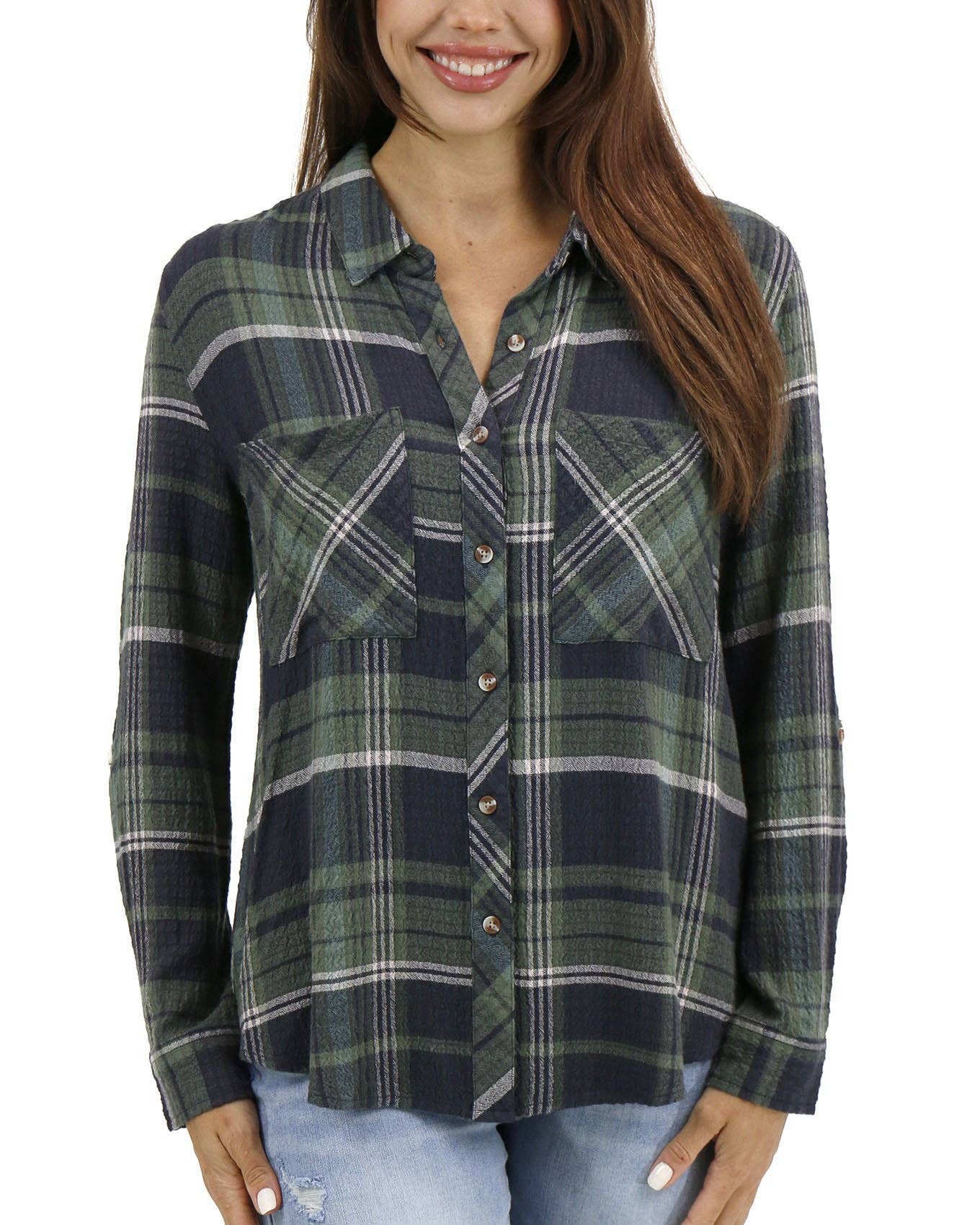The Grace Flannel in Olive Green