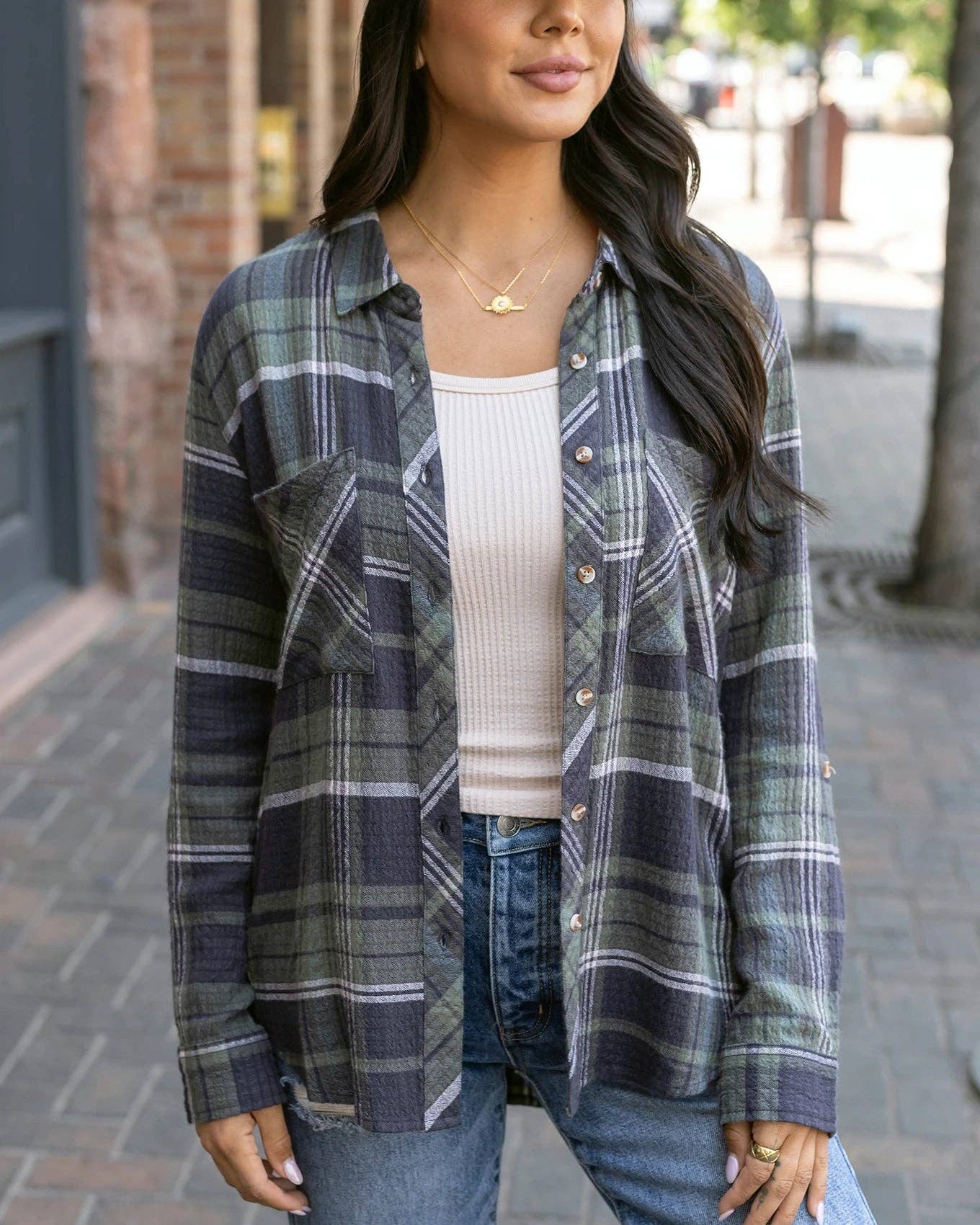 The Grace Flannel in Olive Green