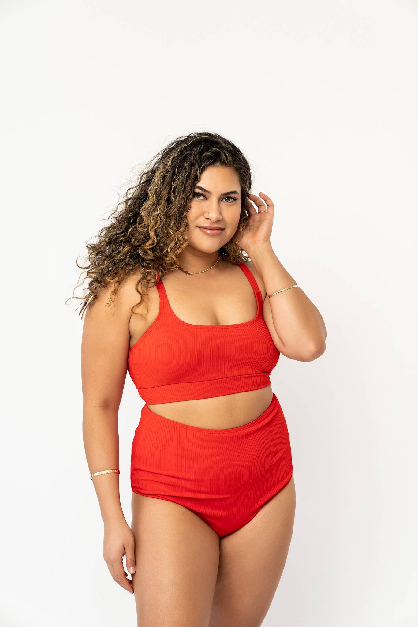 Poppy Red Scoop Neck Swim Top