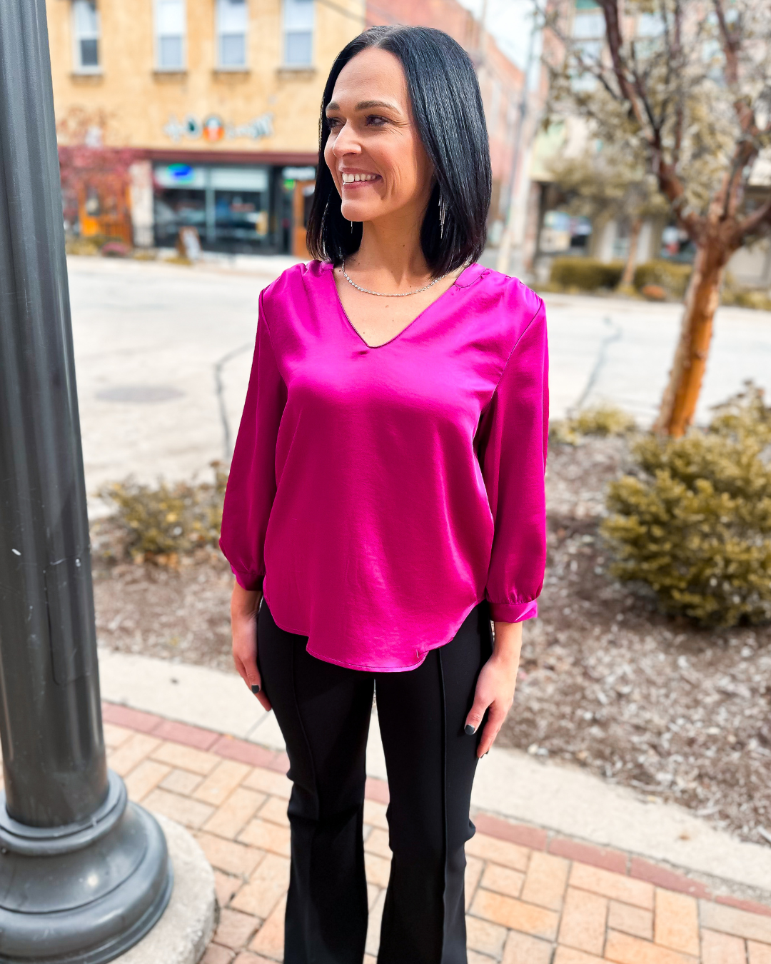 Ellie 3/4 Sleeve Top in Fuchsia