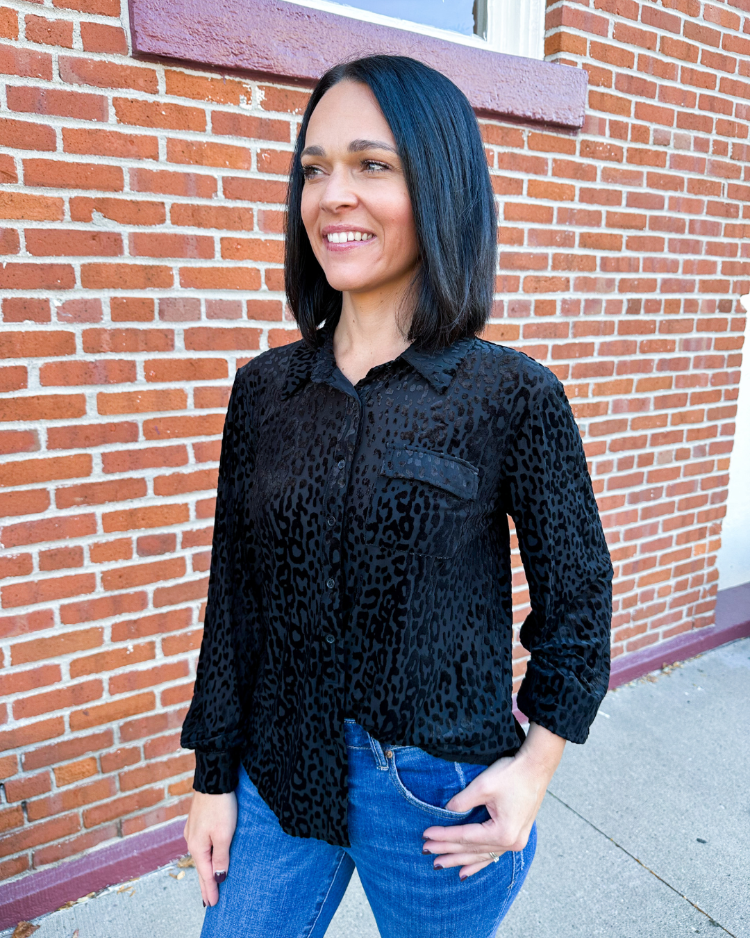 Valentina Velvet Animal Print Top - Black