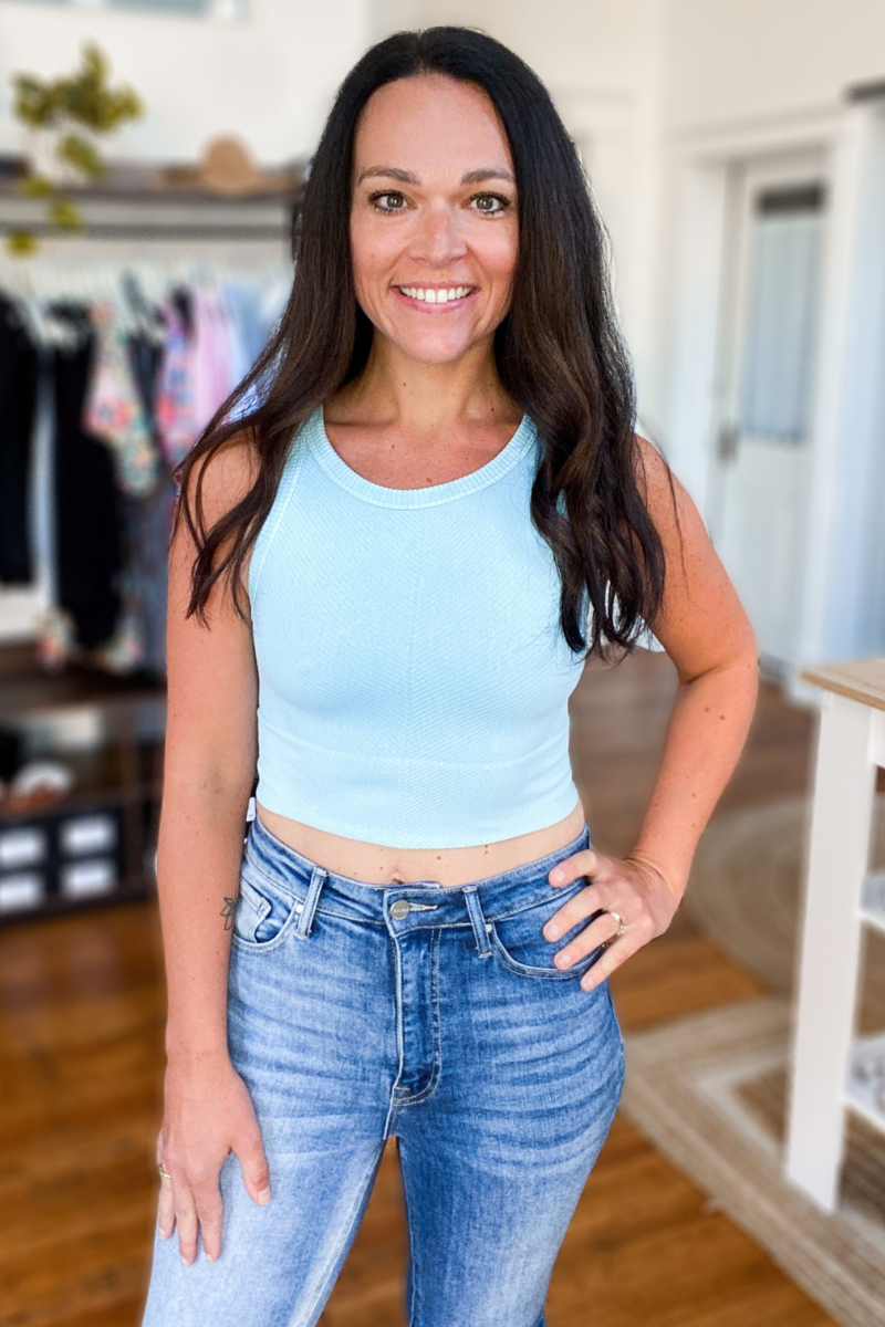 Vintage Chevron High neck in Blue