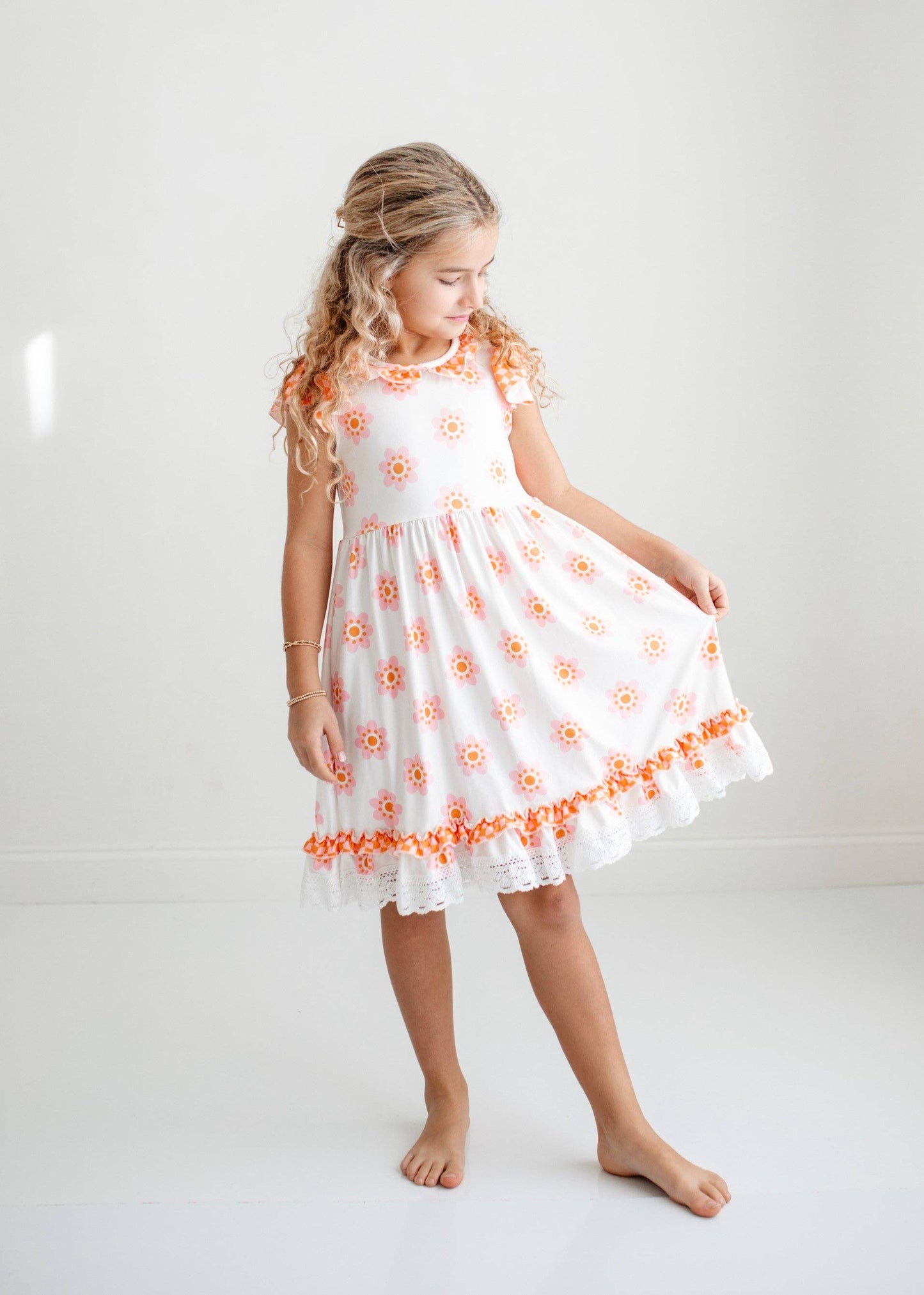 Girls Pink & Cantaloupe Flower Dress