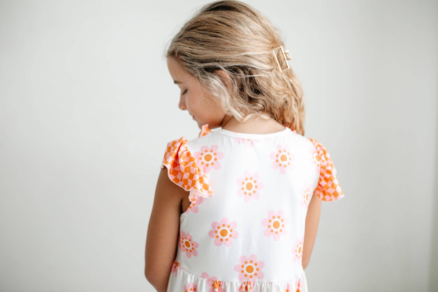 Girls Pink & Cantaloupe Flower Dress