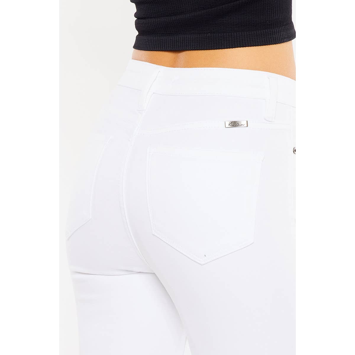 High Rise White Skinny Jeans by Kan Can