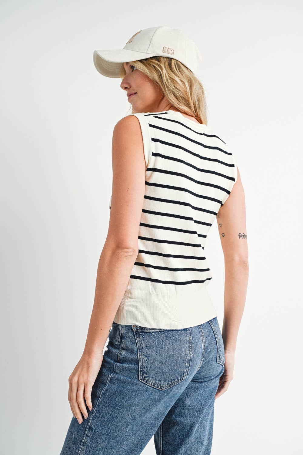 Megan Striped Knit Tank Top in Black