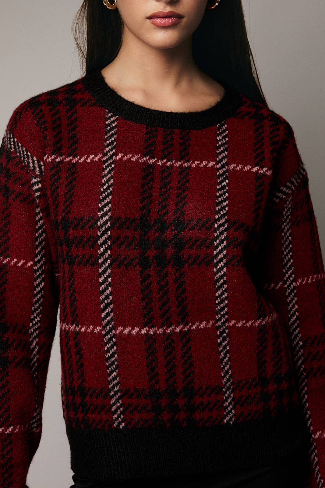 Plaid Red and Black Sweater
