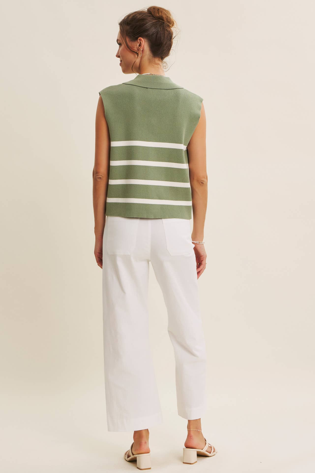 Ruth Button Down Sweater Vest in Stone Green