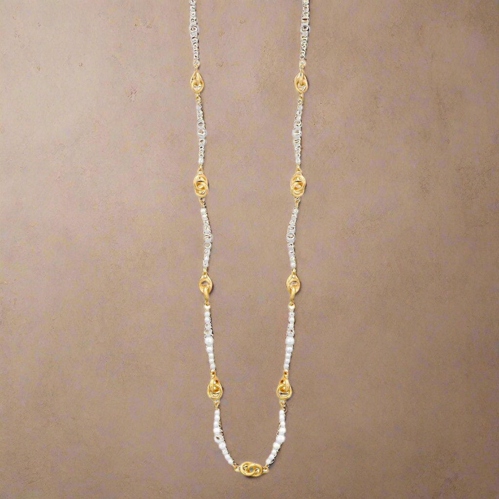Pearl & Knot Chain Necklace: SILVER
