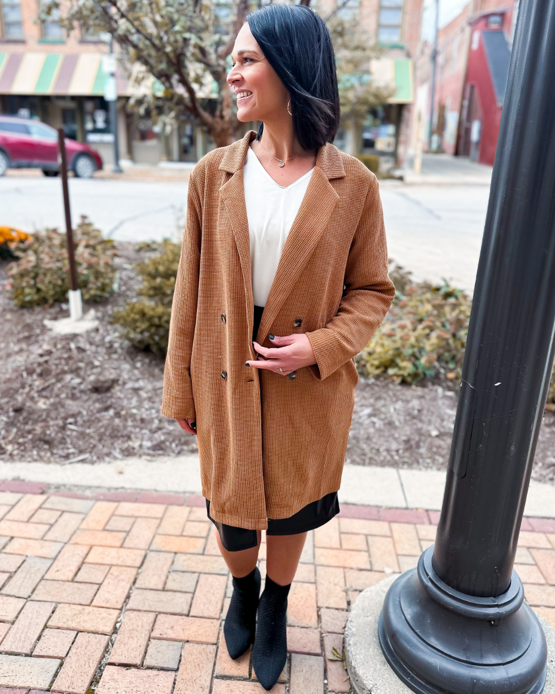 Adeline Waffle Knit Coatigan with Pockets in Camel