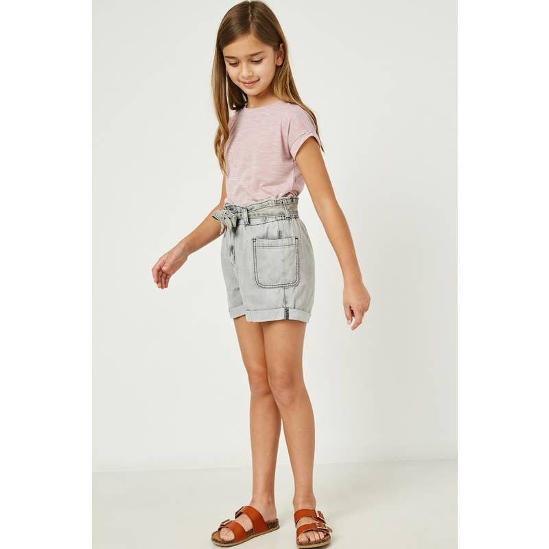 Girls Belted Washed Denim Shorts
