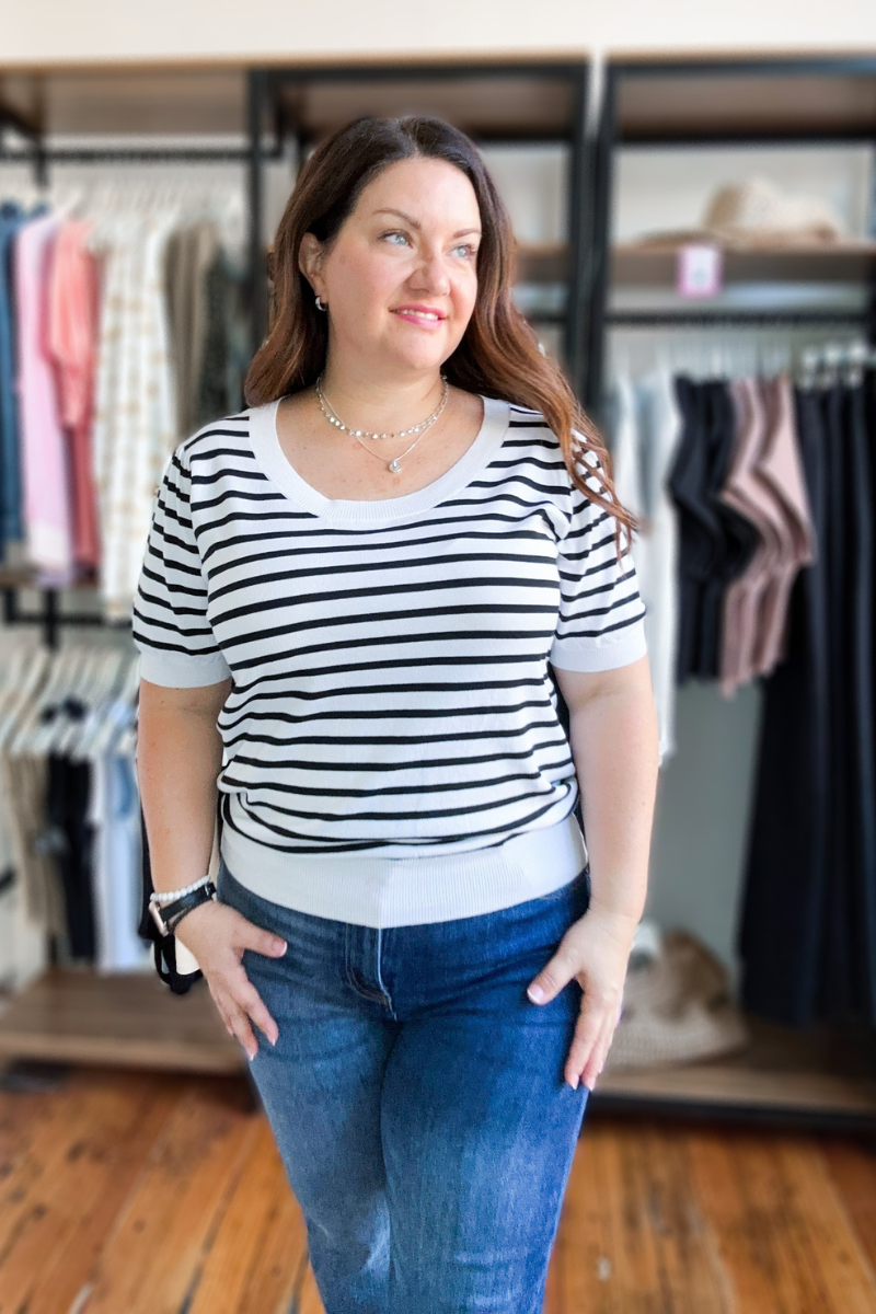 Evelyn Knit Top in Cream & Black