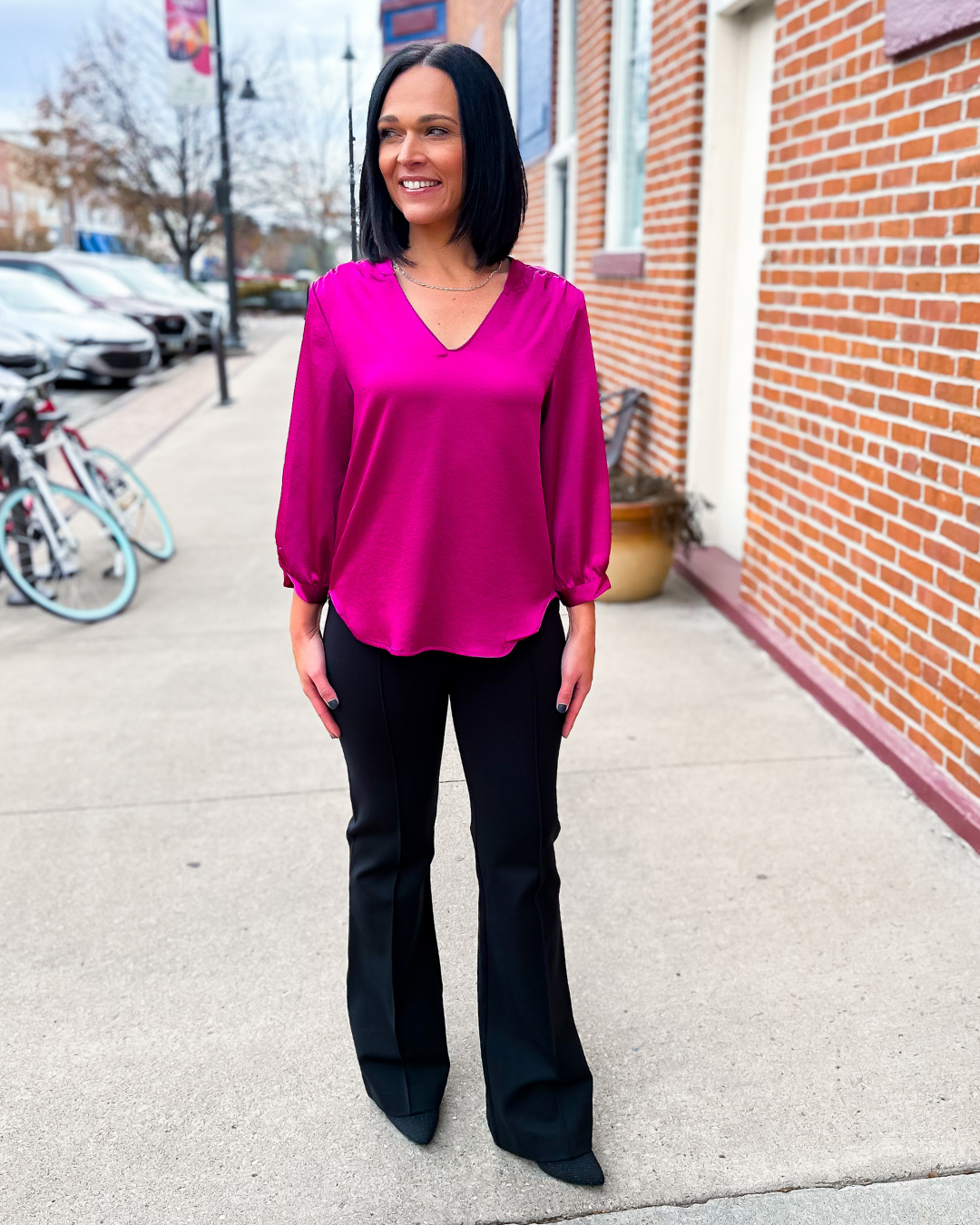 Ellie 3/4 Sleeve Top in Fuchsia