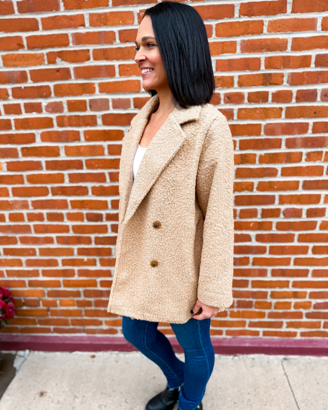 The Alexandria Fleece Teddy Pea Coat in Latte