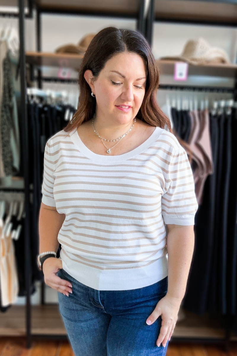 Evelyn Knit Top in Cream & Taupe