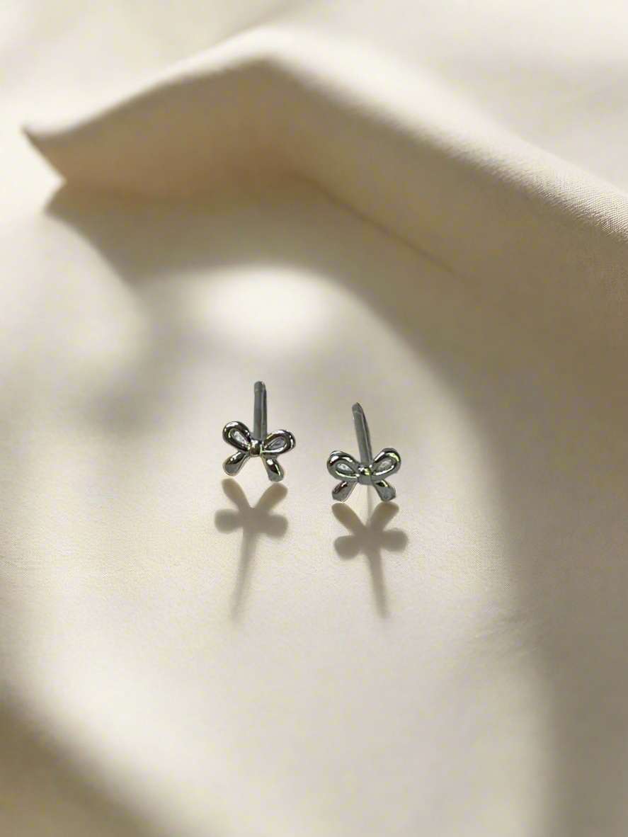 Bow Trio Gold Dipped Stud Earring Set in Silver