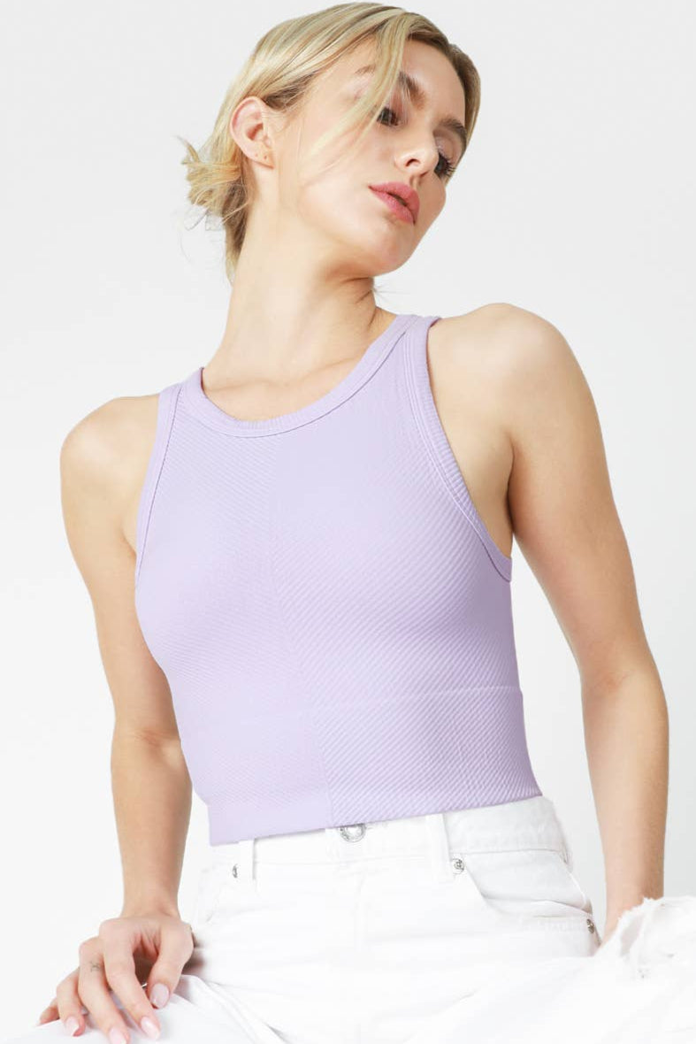 Chevron High neck Crop Top in Orchid Petal