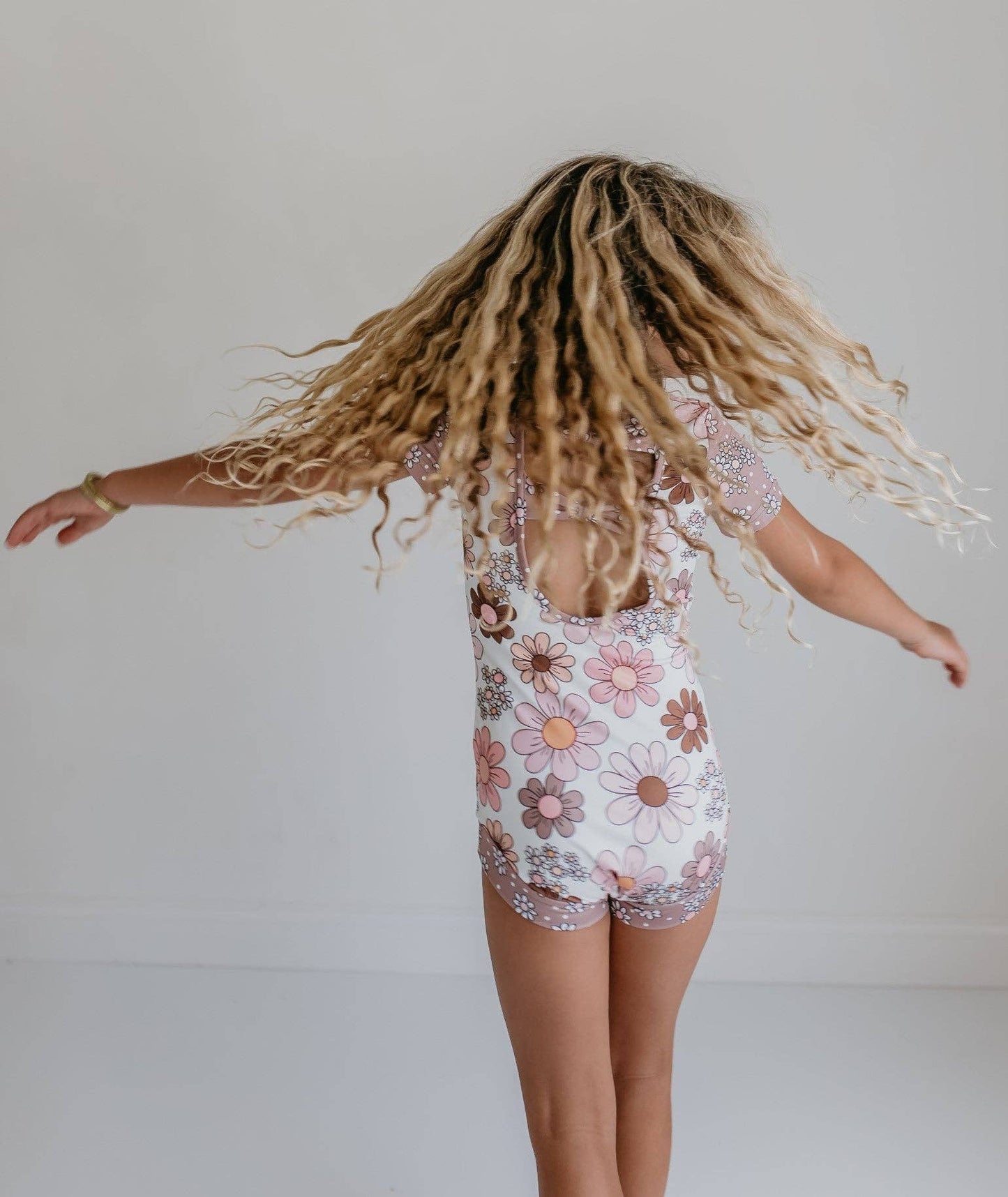 Kids Tan Retro Flower Leotard by Oopsie Daisy